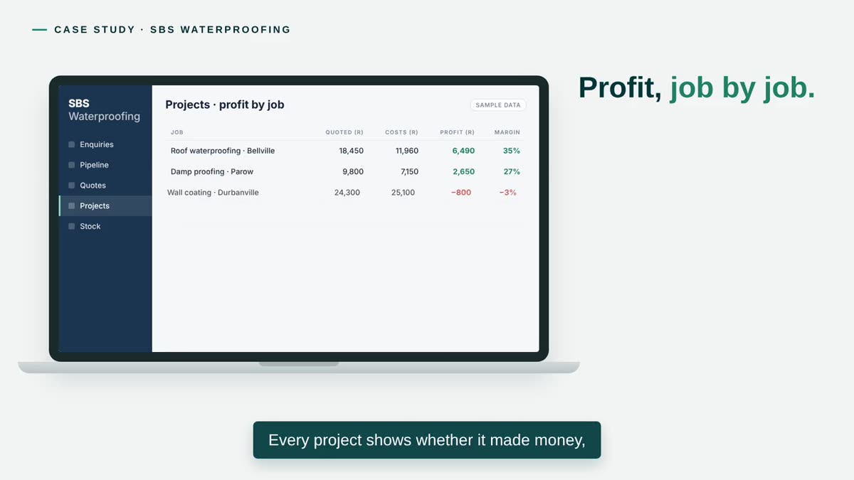 Profit, job by job — illustrated in the SBS Waterproofing case study video